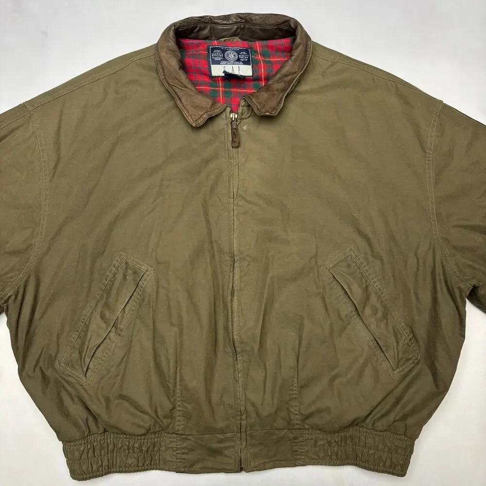 Vintage Gap Harrington Bomber Jacket Leather Collar XL Y2K Flannel Quilt Lined - Picture 2 of 14